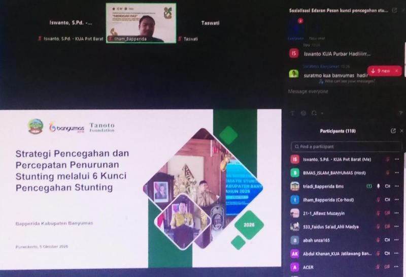 Penghulu dan Penyuluh KUA Purwokerto Barat Ikuti Zoom Sosialisasi Pencegahan Stunting bagi Catin